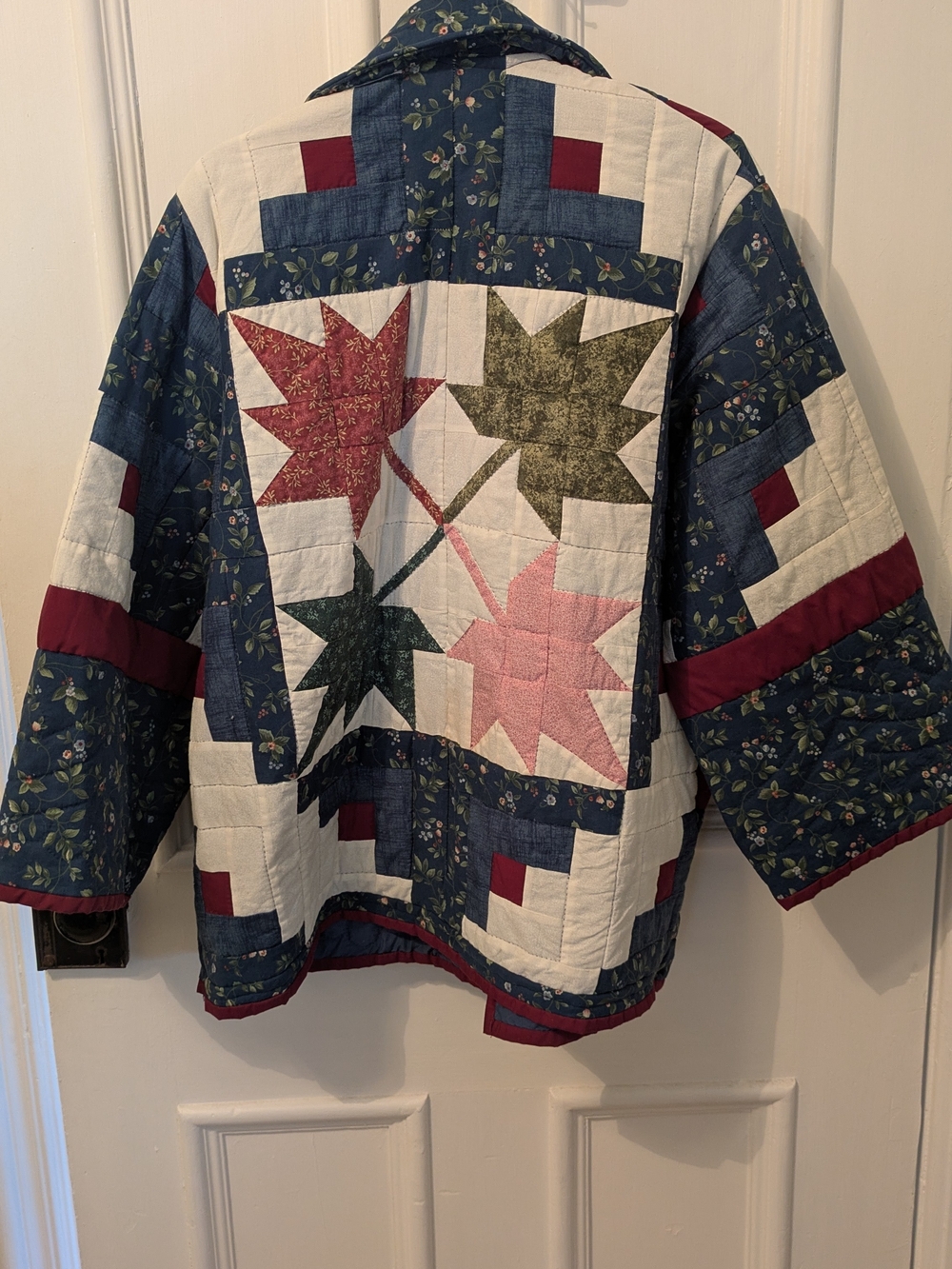 Quilted Floral Patchwork Jacket - Navy & Burgundy - Picture 2 of 4